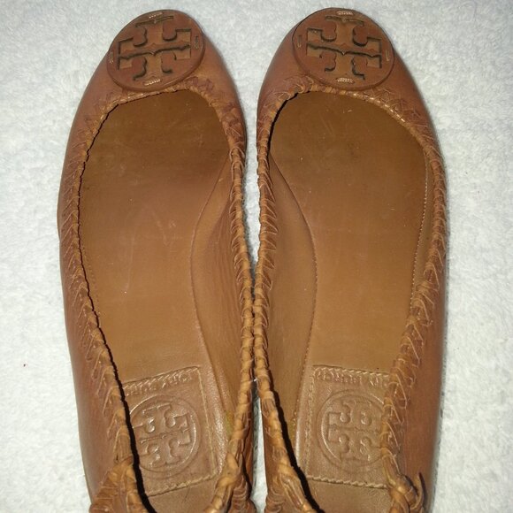Brown Leather Tory Burch Ballet Flats Well Worn - Picture 3 of 9